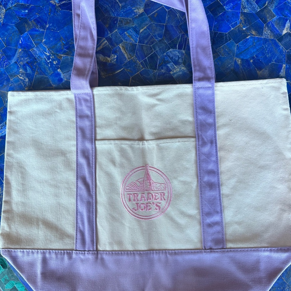 Trader Joe’s Cream and Lavender Canvas Tote Bag - big size